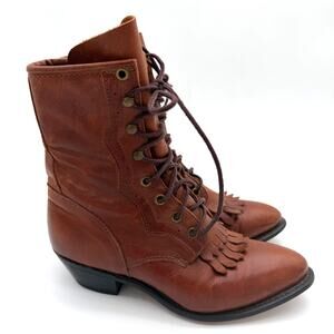 Durango Vintage Rustic Kiltie Lace Up Prairie Western Ruffle Boots 7 Leather